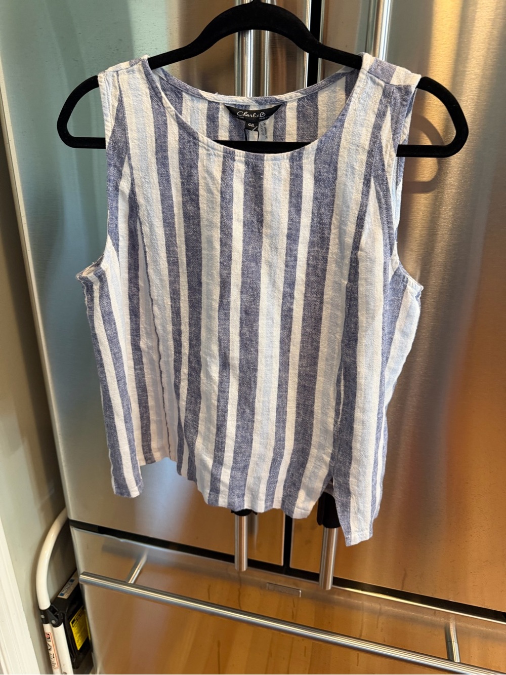 CHARLIE B Blue and White Striped Sleeveless Tank
